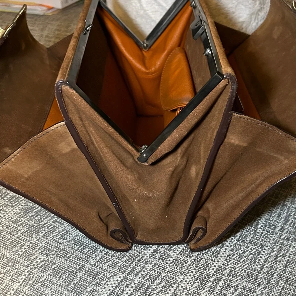 353. Prada Brown Suede Grommet Frame Shoulder Bag/coa